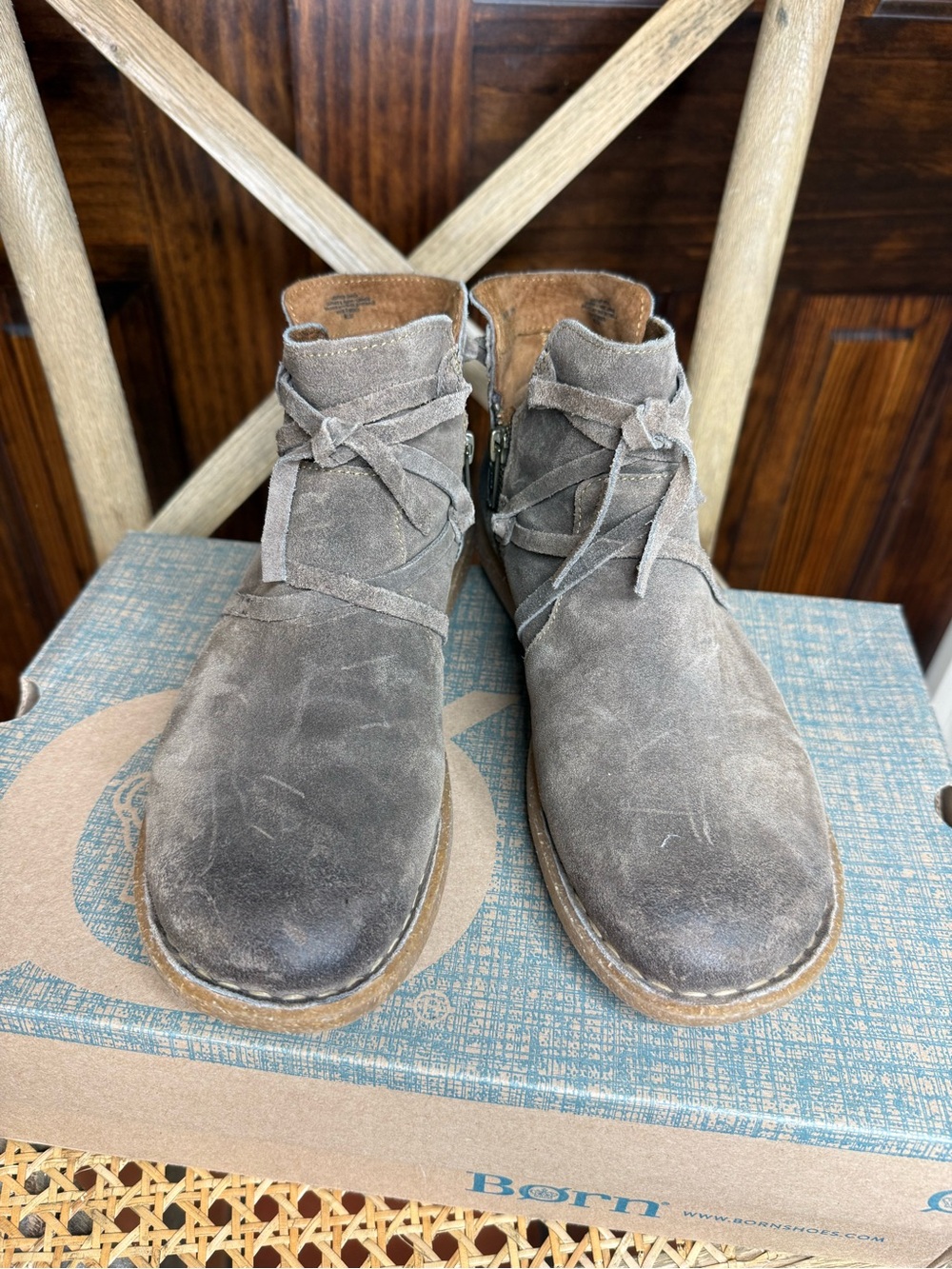 Born Men's Taupe Suede Chukka Boots with Wrap Laces
